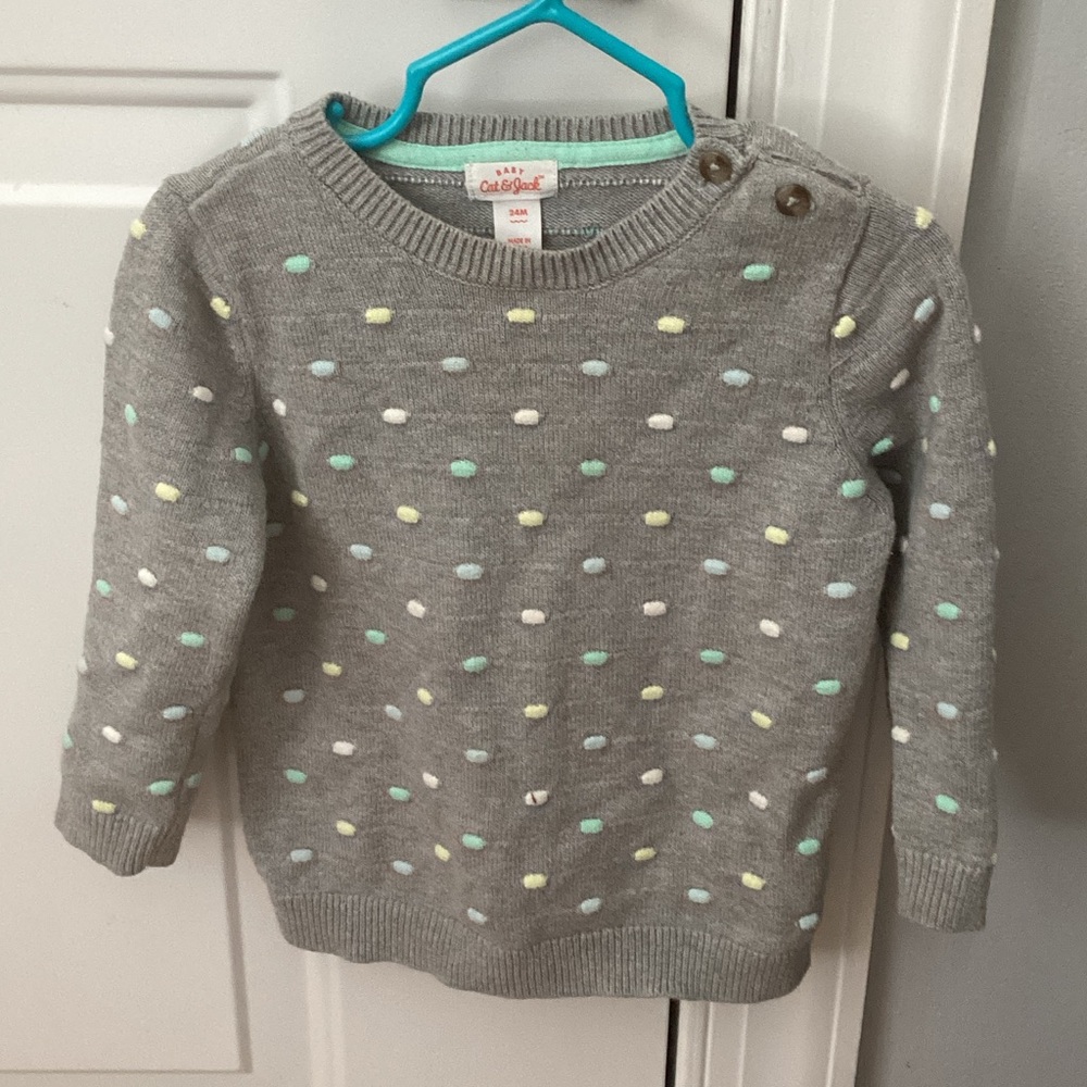 Cat & Jack Gray Sweater with Colorful Dots size 24 months